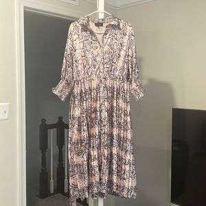 Pink and navy snake print pleated  dress